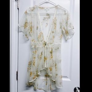 Floral Mesh Button Front Kimono